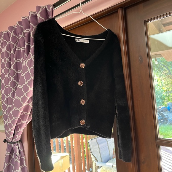 Zara Sweaters - zara jewel button faux fur cardigan